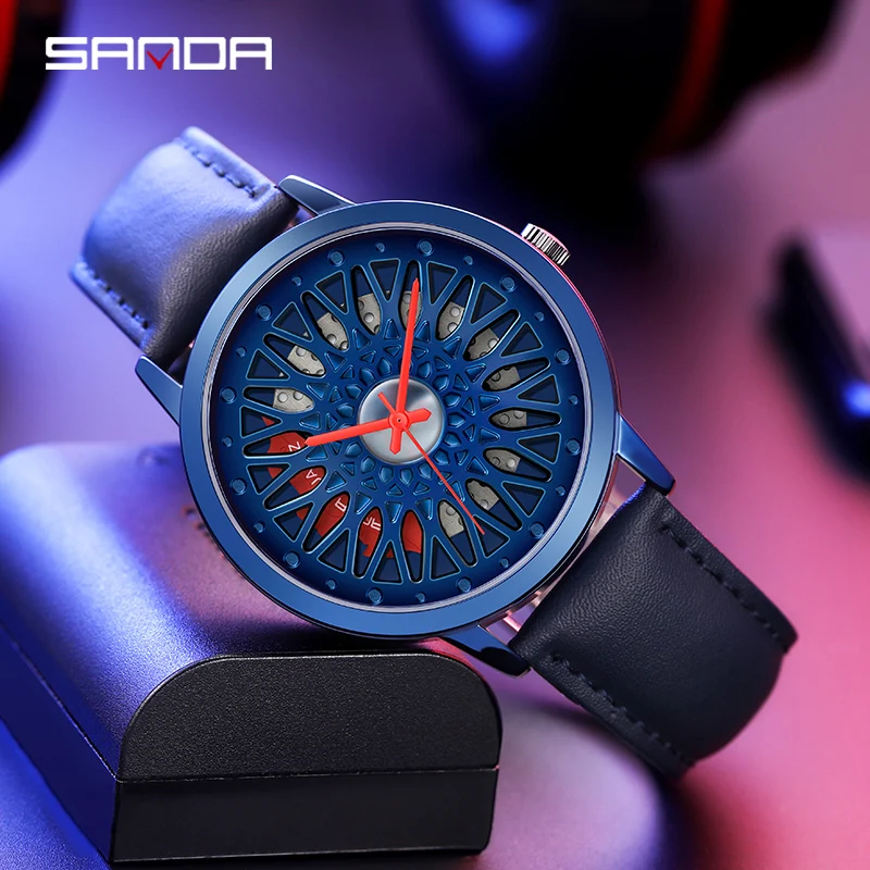 

SANDA P1060 2023 Men Car Wheel Watches Sport Luxury Waterproof Fashion With Rim Hub Run Wristwatches Men's Relogio Masculino