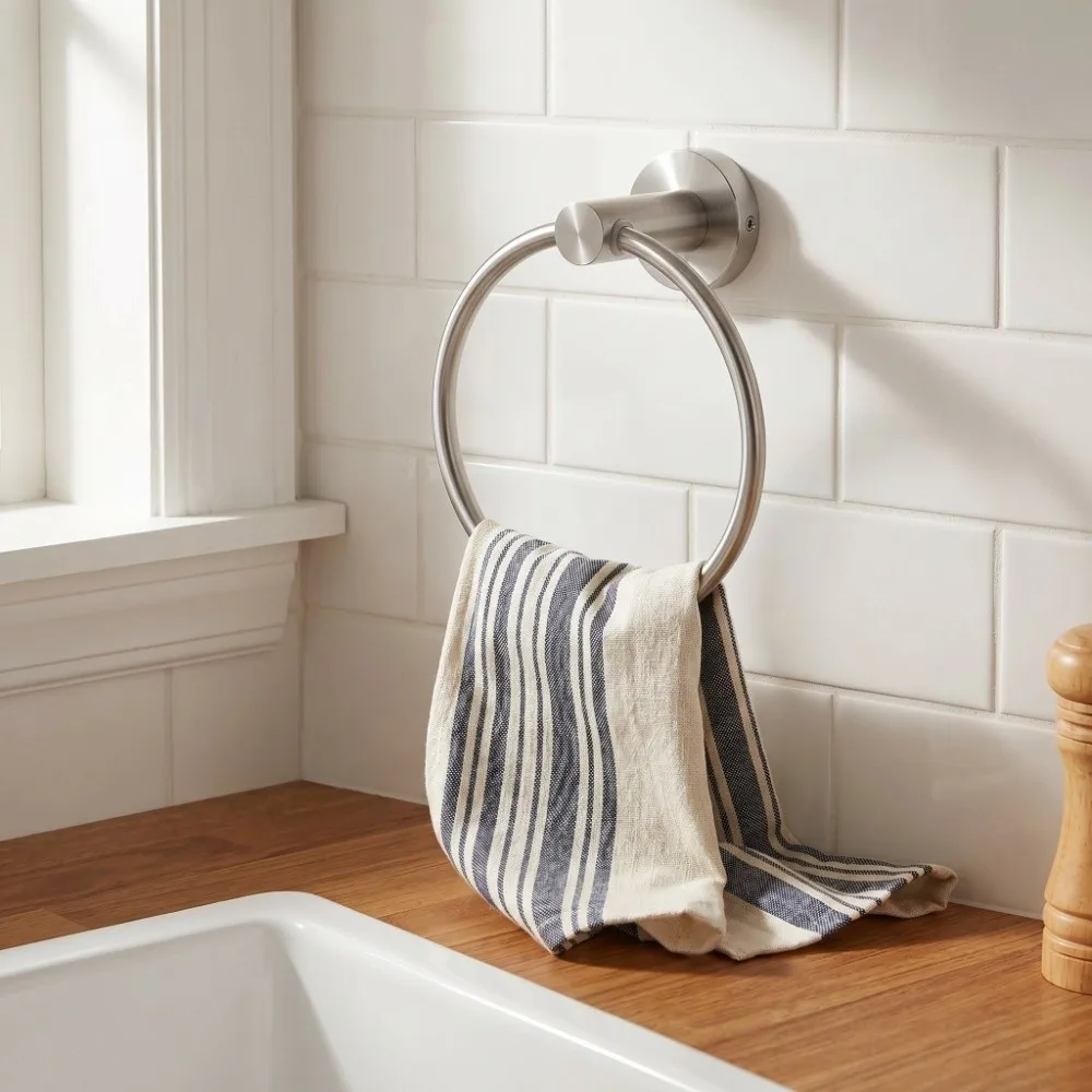 

Simple Stainless Steel Towel Ring Rustproof Durable Hand Towel Ring Round Wall Mounted Towel Rack Bathroom Kitchen Washroom