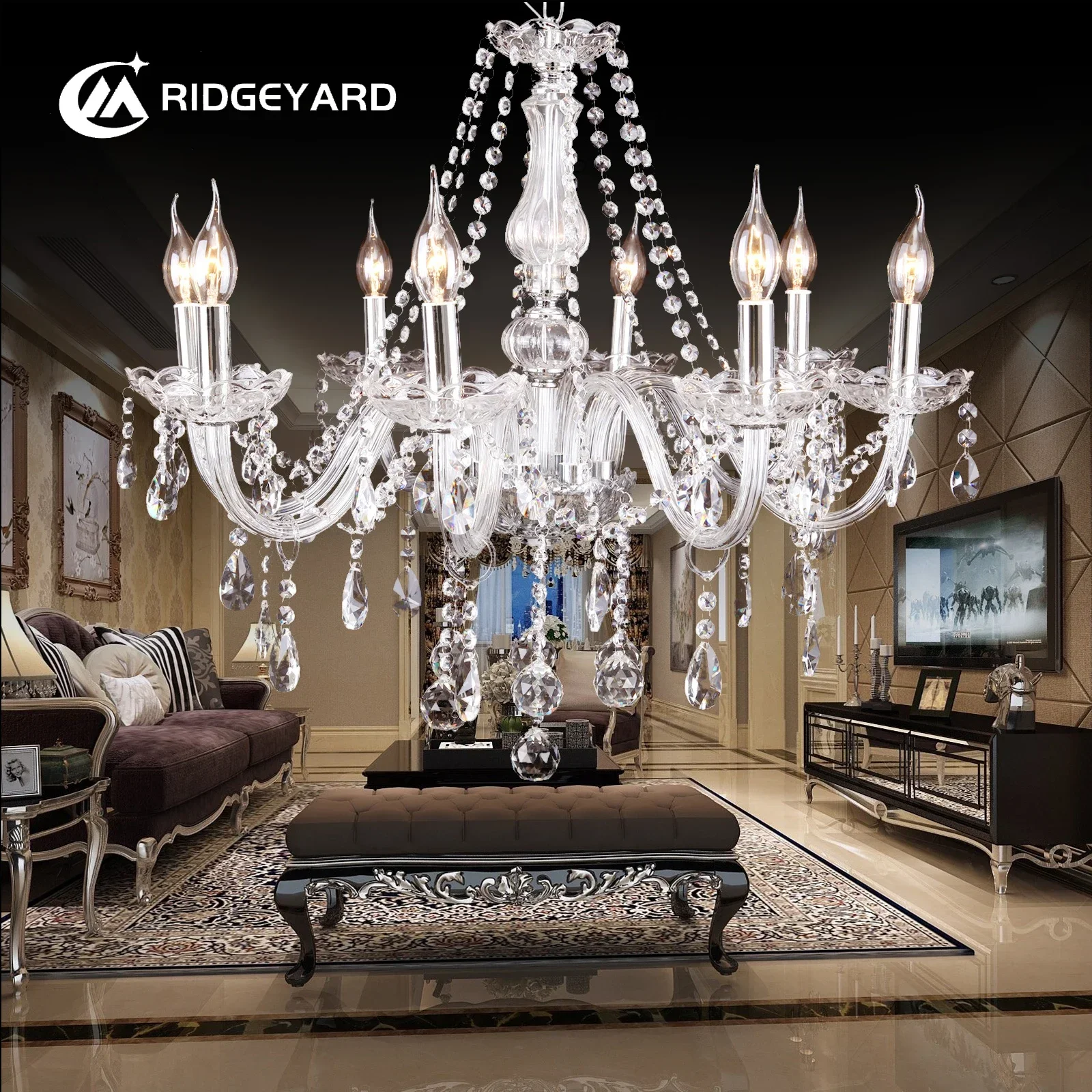 

Ridgeyard 6-8 Arms Modern Crystal Glass Chandelier K9 Home Decor Luxury Pendant Candle Lamp For Dining Living Room Bedroom Light