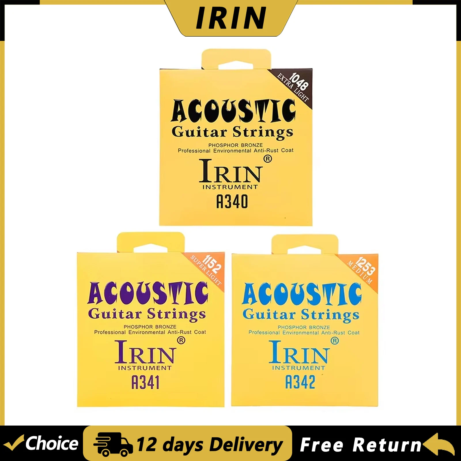 IRIN Akustikgitarrensaiten, 6 Stück/Set, sechseckiger Legierungsstahlkern, rostfrei, Akustikgitarrensaiten, Gitarrenteile und Zubehör