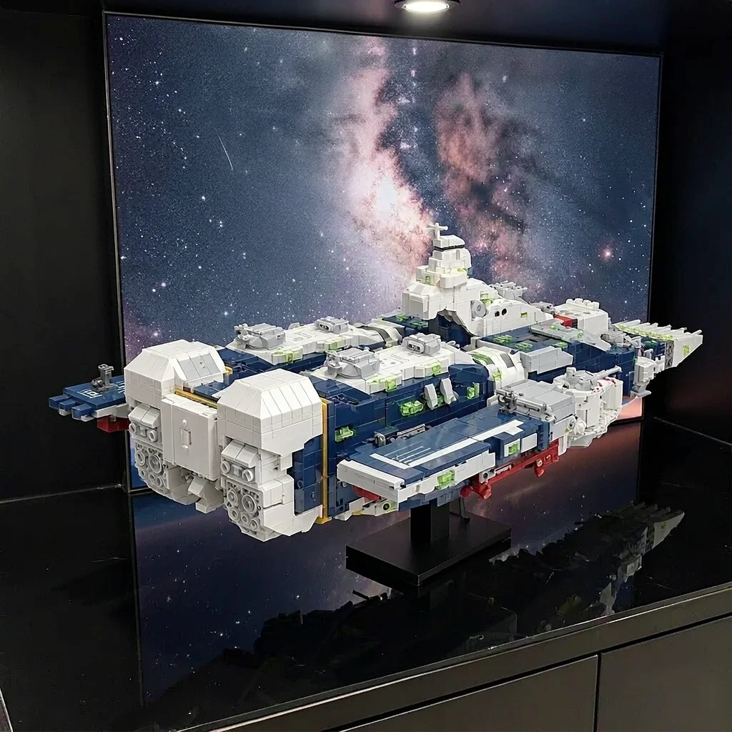 4682PCS Interstellar Space Shuttle Warship MOC Building Blocks Model Large Modular Futuristic Space Vessel Bricks Set Rich Mechanical Details Assembly Desktop Display Decor Collectible Gift for Building Block Fans