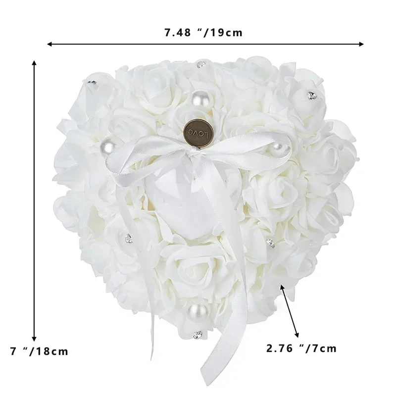 1pc Valentine's Day Ring Box  Heart Shape Wedding Ring Pillow Pearl Rhinestone Wedding Ceremony Ring Holder for Ceremonies image 3