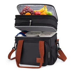 Expandable Insulated Large Lunch Box Double Deck Heavy Duty Lunch Bag Leakproof Cooler Bags for Work Shift Flight Beach Daytrip