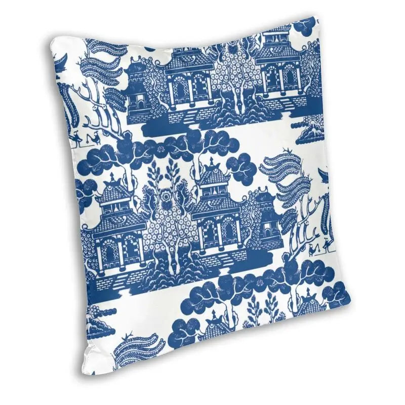 45x45cm Blue Willow Chinese Blue and White Porcelain Inspired Pillowcase Living Room Cushion Cover Square Pillowcase