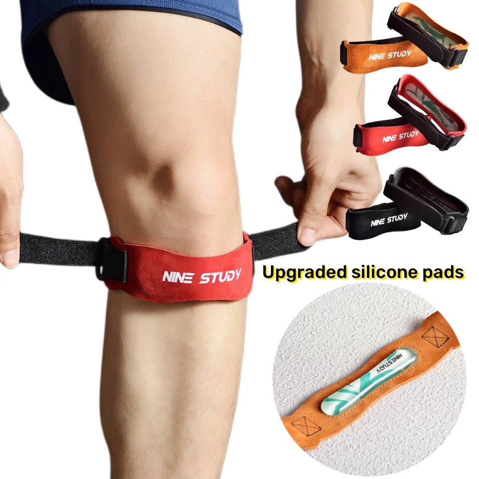 1 Pair Upgrades Patella Knee Strap Double Layer Cowhide Adjustable Patella Tendon Support Strap with Silicone Pad for Men Women