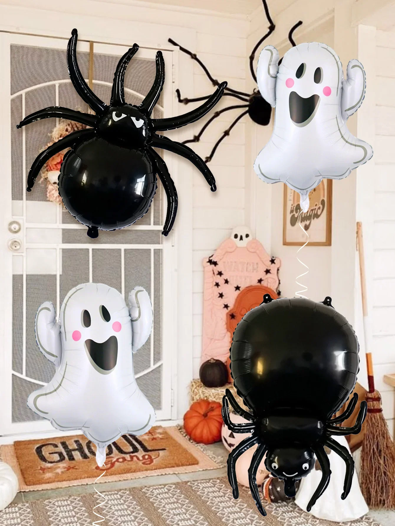 4-teiliges Halloween-Ballon-Set mit Geister-Spinnen-Dekoration, geeignet für Halloween-Dekoration, Dekoration mit Spinnen-Geist-Motiv