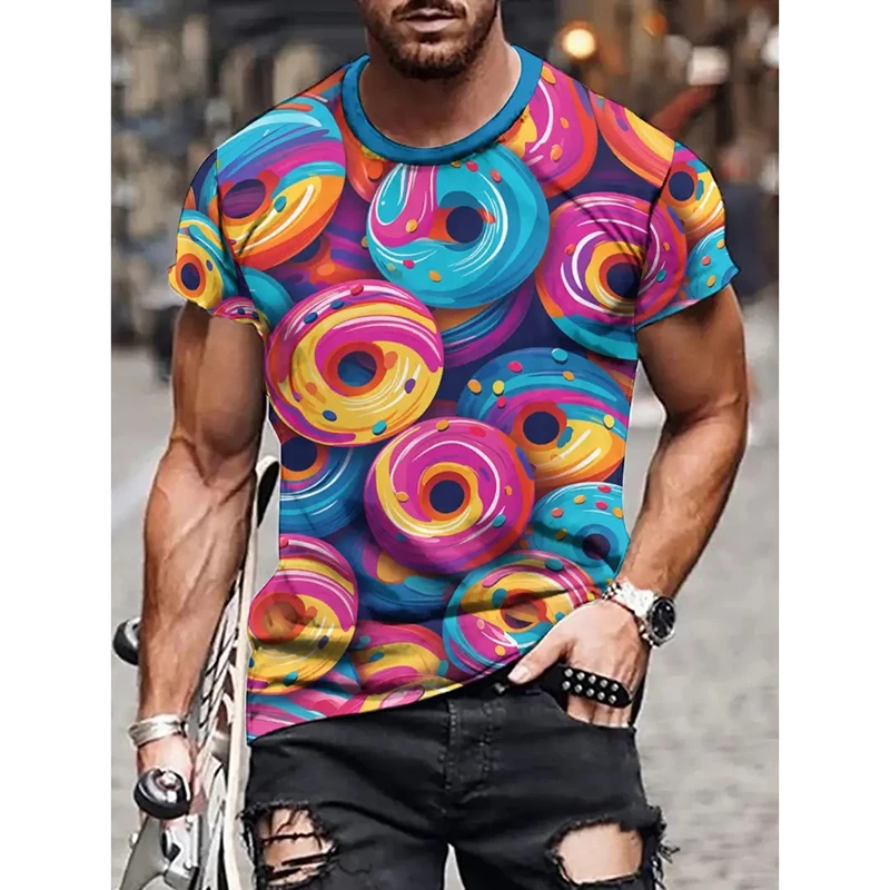 All Over Printed Donuts Pattern T-shirt For Kid Men's Clothing Funny Leisure Short Sleeve Tee Shirt Harajuku Street Food Tee