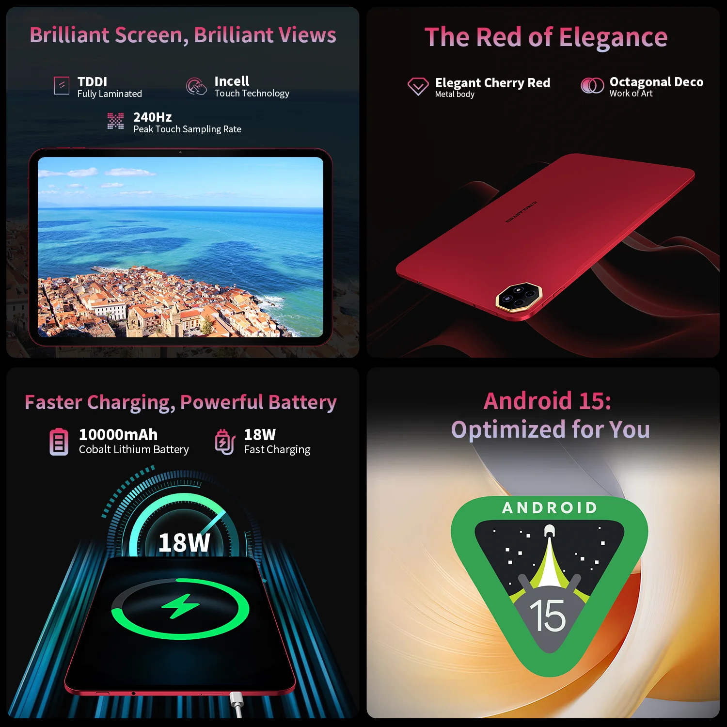 Teclast T65Plus، 13.4 بوصة، 120 هرتز ماكس فيو، Android 15 كمبيوتر لوحي، (8 جيجا بايت + 12 جيجا بايت) 20 جيجا بايت رام + 256 جيجا بايت روم، هيليو G99، 8 نوى، 1920X1200، شبكات ومكالمات 4 جيجا، فتحات بطاقة Sim مزدوجة، 5 ميجا بايت، 5 ميجا بايت، GPS، 13 ميجا بايت + 8 ميجا بايت + 8 ميجا بيكسل