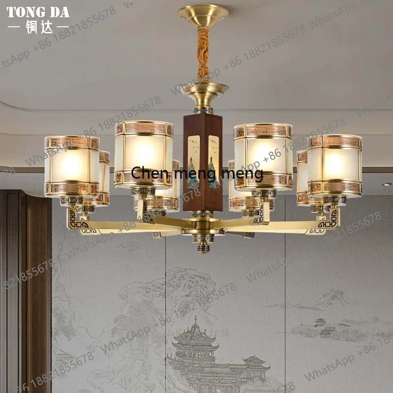 

Villa Chinese living room, mahogany chandelier, duplex hall, hollow staircase, multi-storey