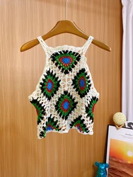 Handmade Hollow Out Beach Vacation 2024 Summer Women Crochet Camisole Tank Tops Women Clothes