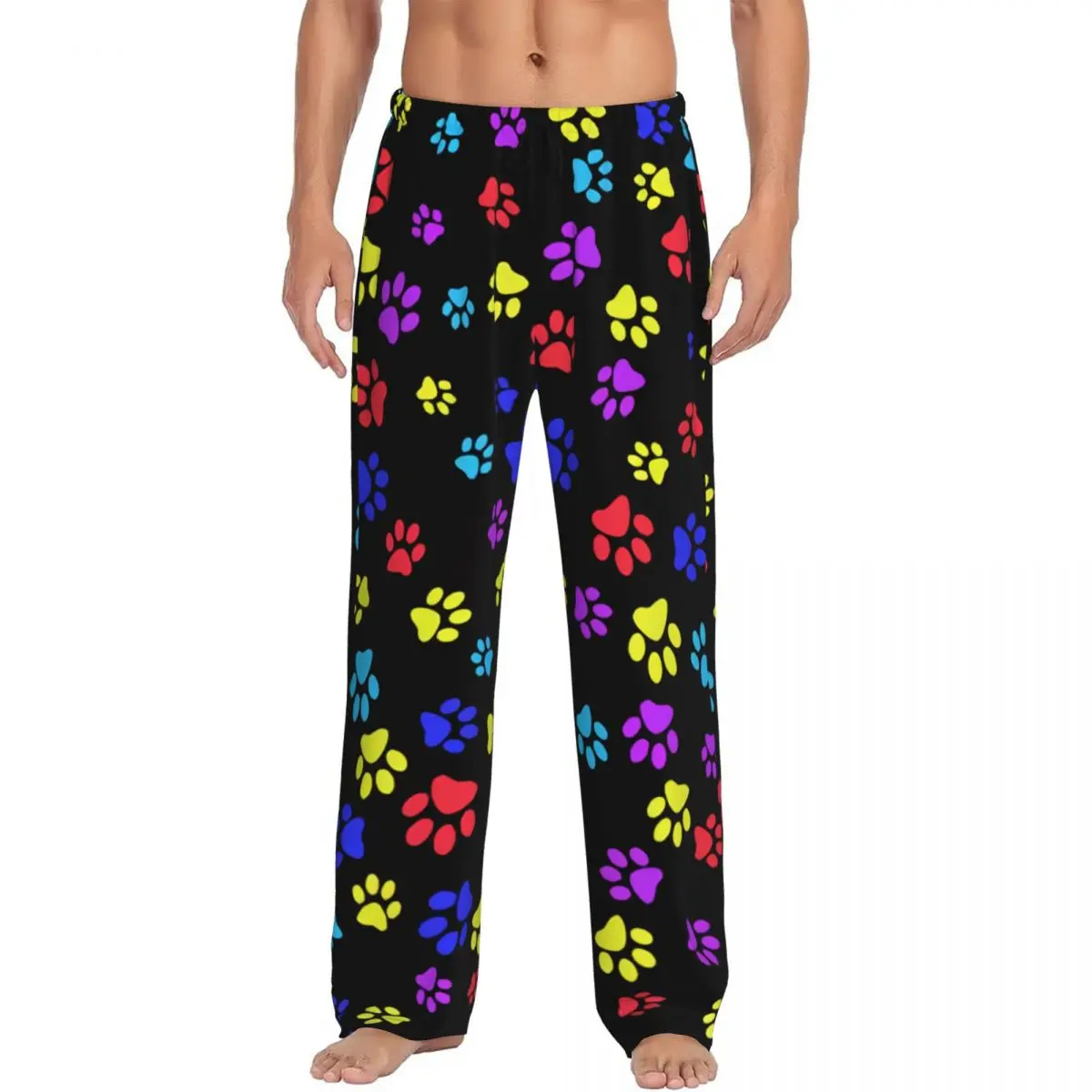 Custom Printed Cat Dog Animal Paw Prints Pajama Pants for Men Sleep Sleepwear Bottoms with Pockets