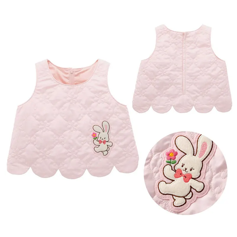 

New Cartoon Lucky Rabbit Flower Embroidery Cotton Vest - Autumn and Winter Japanese Style Cute Girls' Vest