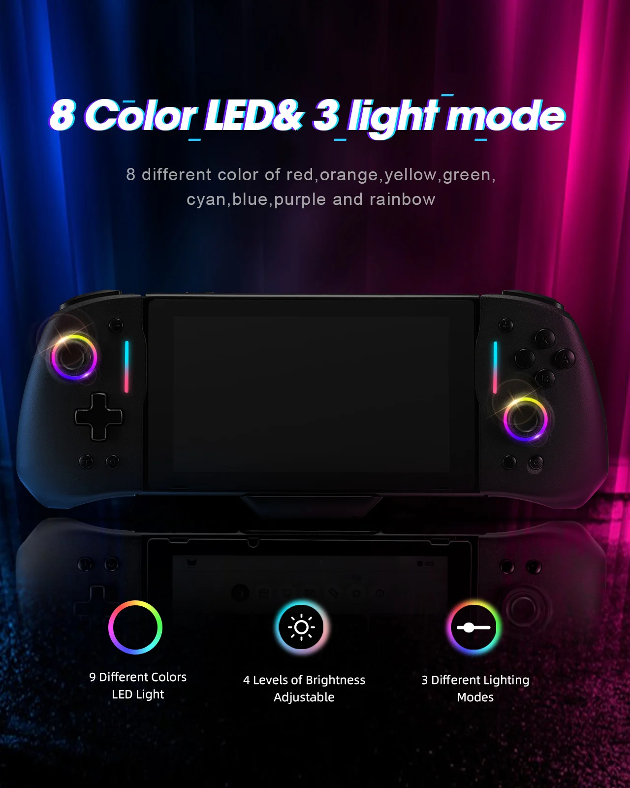 DOYOKY Wired Game switch Gamepad for Nintendo Switch/OLED with 8colors LED Double Shock&6-Axis Gyro Back Map Button Non-Slip