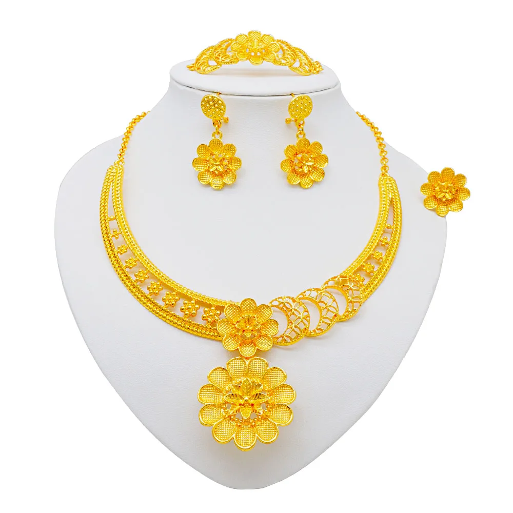 

GDJWRI Dubai 2025 Gold Color Necklace Bracelet Jewelry Set For Women Ethiopian Arabic Charm Necklace Choker Set Wedding Gift