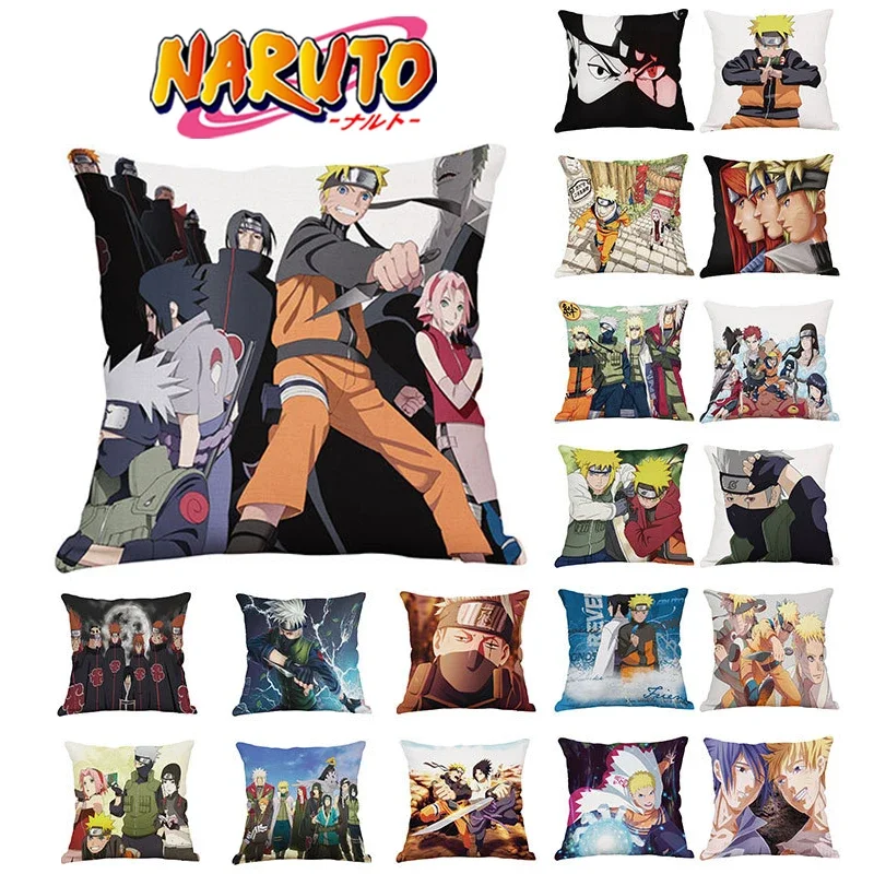 A 45*45CM Naruto Hokage Pillowcase Anime Cushion Cover Sofa Home Decorative Bed Uchiha Sasuke Hatake Kakashi Print Akatsuki Gift