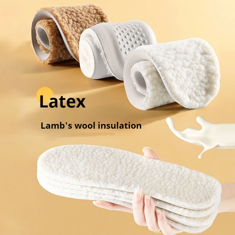 1 Paar warme Einlegesohlen aus Latex-Lammwolle, weiche Schuhsohle, Baumwollschuhe mit stoßdämpfendem, dickem Plüsch, bequemes Schuhpolster