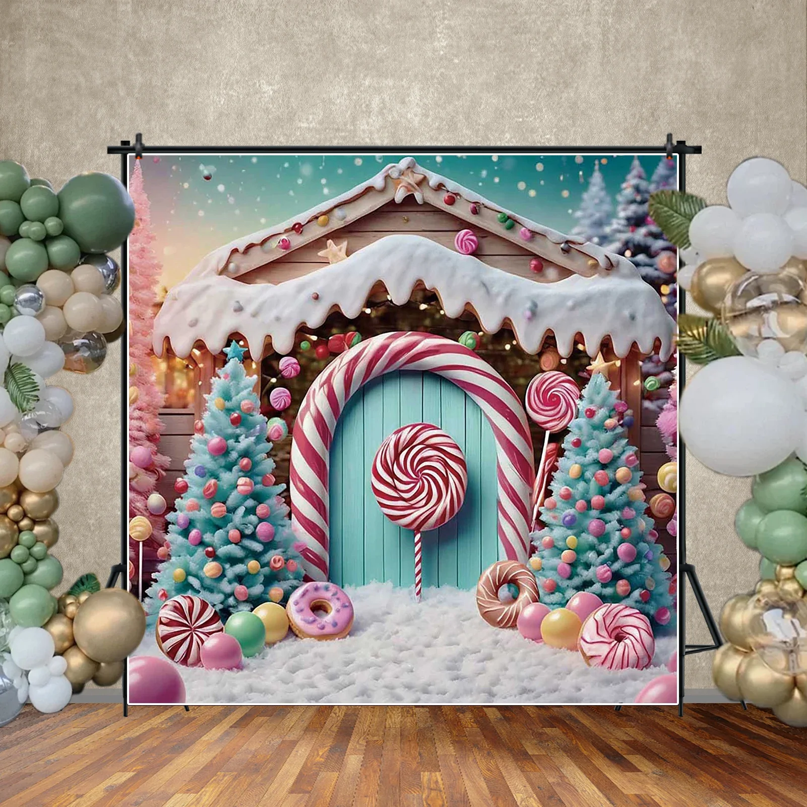 MOON.QG Candy World Achtergrond Fotografie Roze Lollipop Cabine Kerst Aangepaste Achtergrond Kinderen Schieten Photobooth Photocall