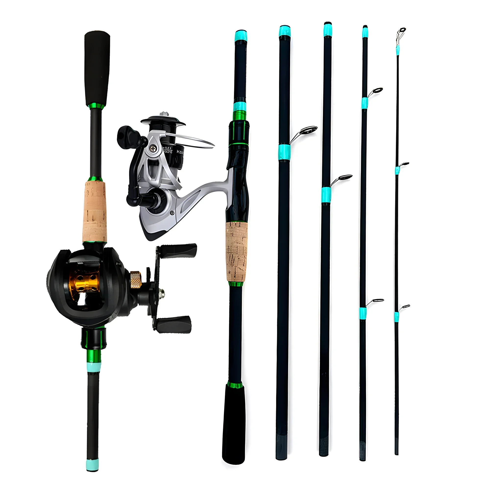 1.8m/2.1m ML Power Carbon Fiber Baitcsting 4/5 Section Rod Left/Right Hand Casting Reel Fishing Combos Set With Line