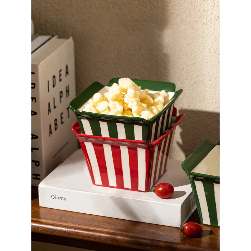 Creative Ceramic Bowl Square Household Food Container Afternoon Tea Popcorn French Fries Chicken Dessert Bowls Kitchen Supplies