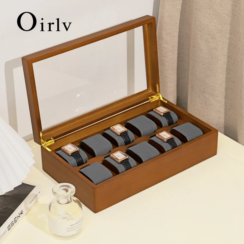 Oirlv 10 Slots Wooden Watch Box Organizer With Lid Luxury Watch Case Storage Box Fashion Watch Holder For Men Watch Display Box