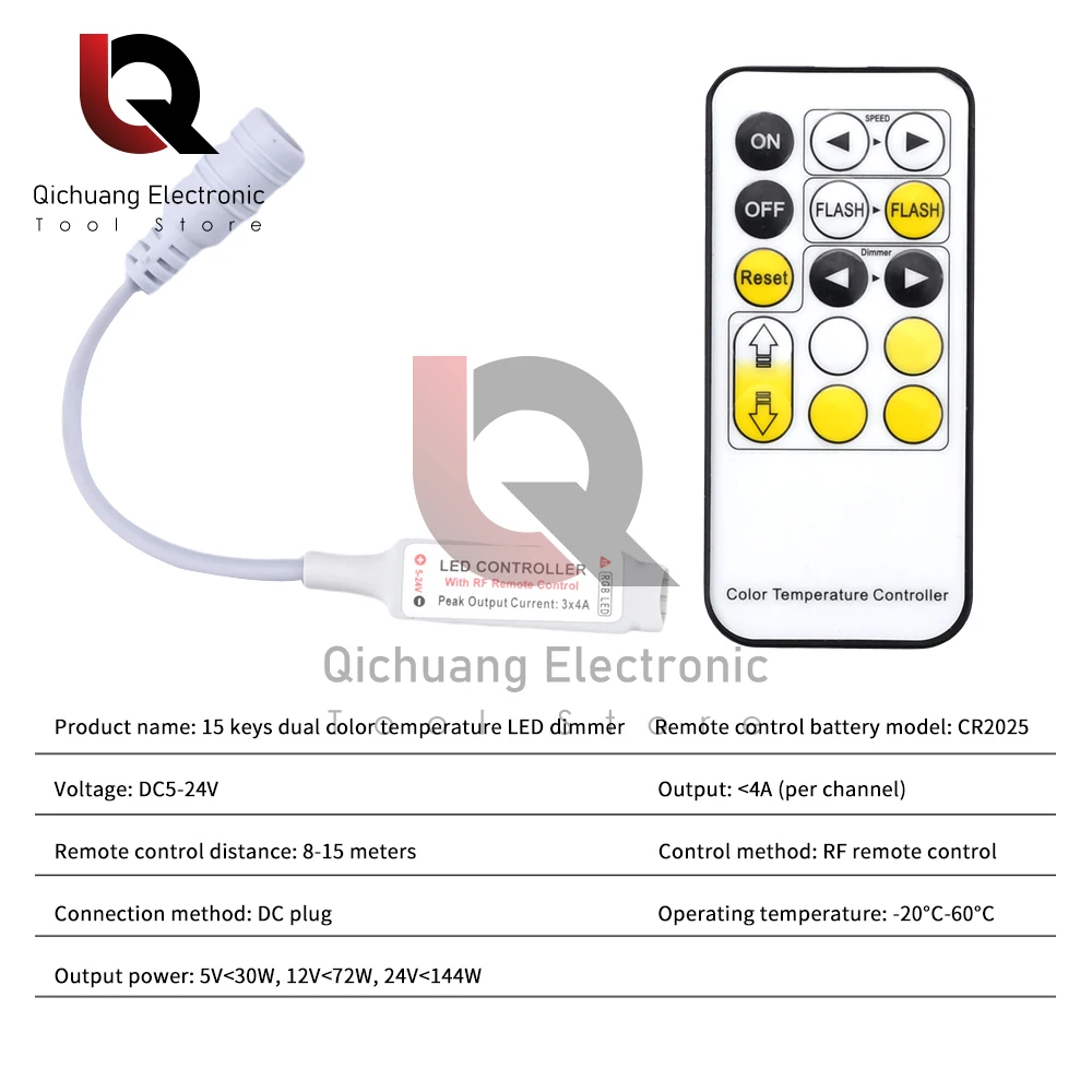 LED-Controller 15 Tasten LED-IR-Zweifarbiger Steuerer IR-Fern dimmer DC5-24V Fernbedienung Abstand 8-15M LED-Streifen leuchten