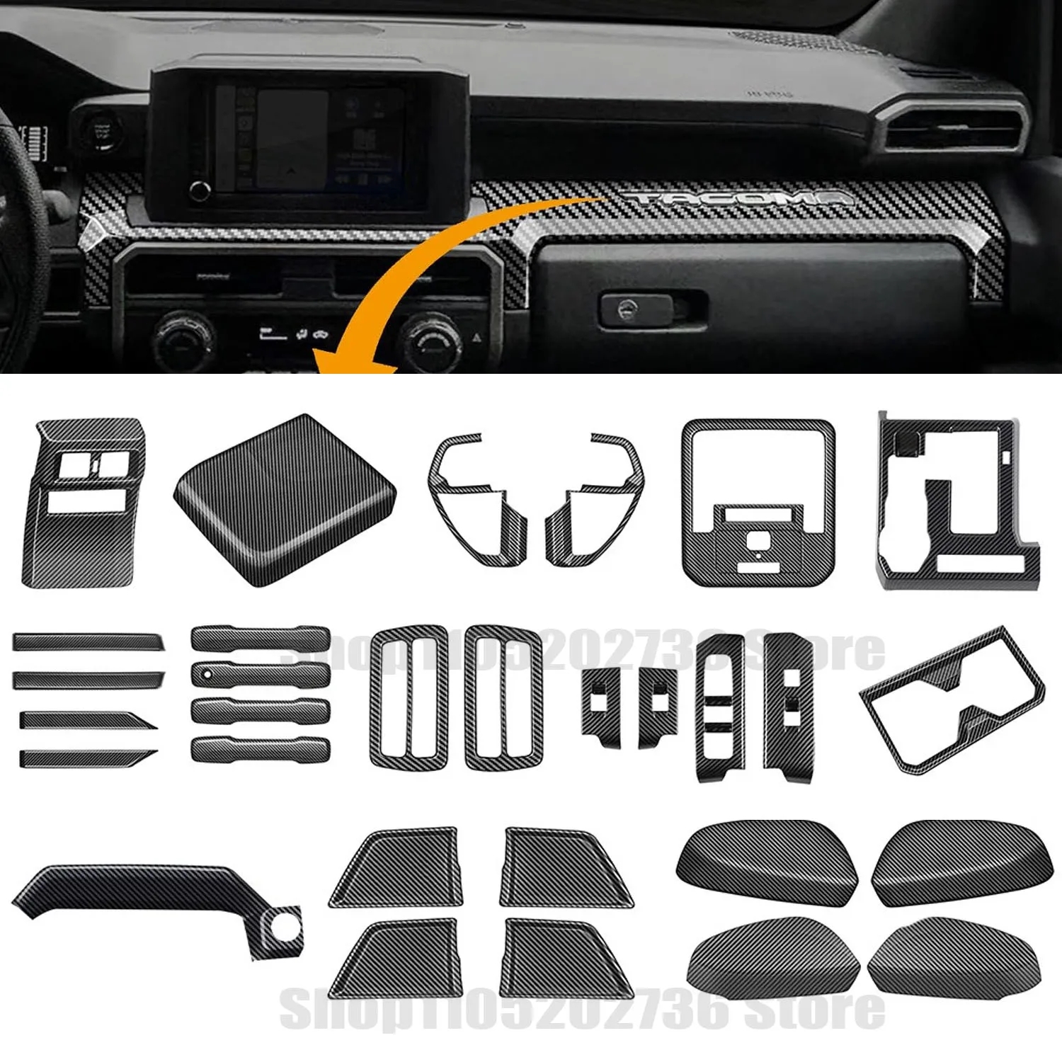 

Carbon Fiber ABS Panel Decorative Cover Trim Compatible for Toyota Tacoma 2024 2025 Control Overlays Cover Trim