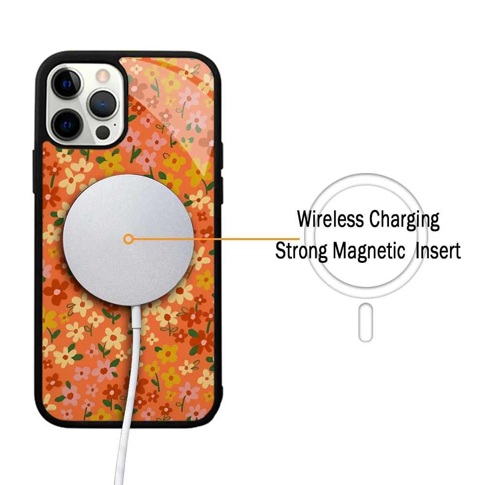 Coral Floral Pattern Phone Case For IPhone 11 12 13 14 15 Plus Pro Max Mirror Acrylic Cover For Magsafe Wireless Charging