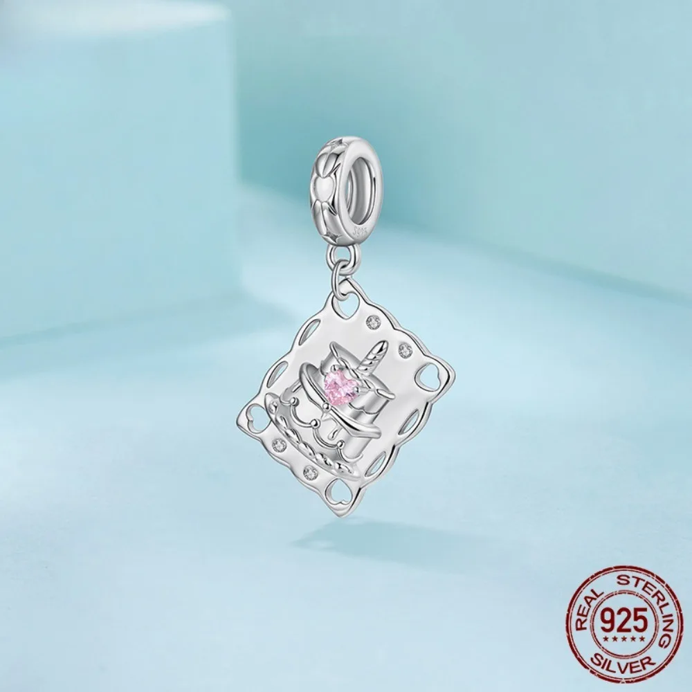 

1 Piece of S925 Sterling Silver DIY Birthday Cake Necklace/Bracelet Set With Pink Heart-Shaped Zircon, Jewelry Gift.