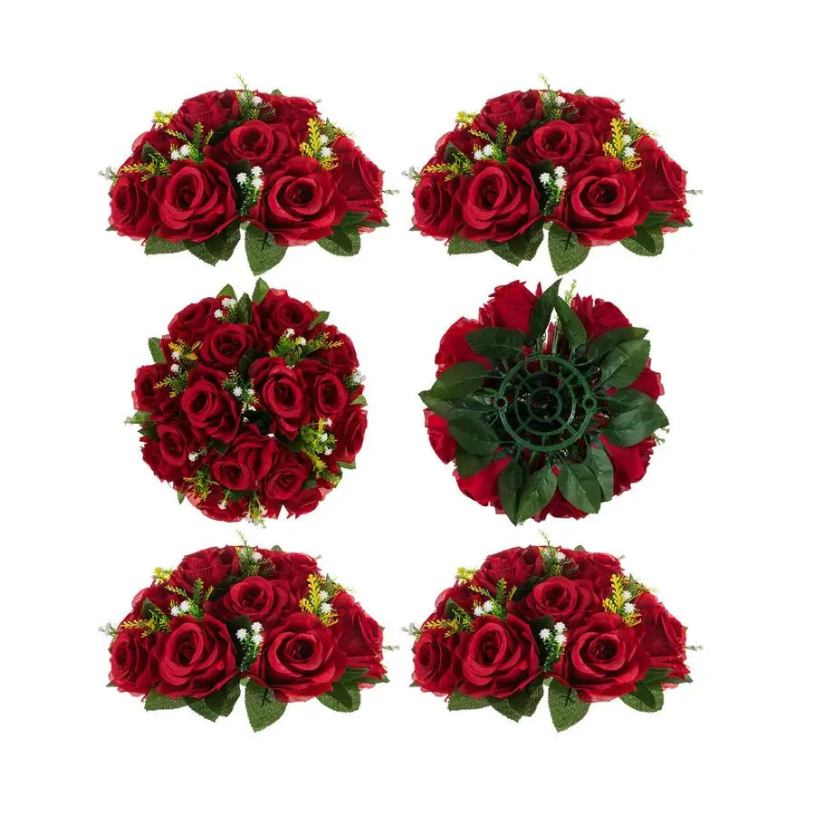 

Flower Balls Wedding Rose Centerpieces 6 Pcs Crimson Fake Flowers Kissing Balls Decor Artificial Floral Arrangements Flower Bouq