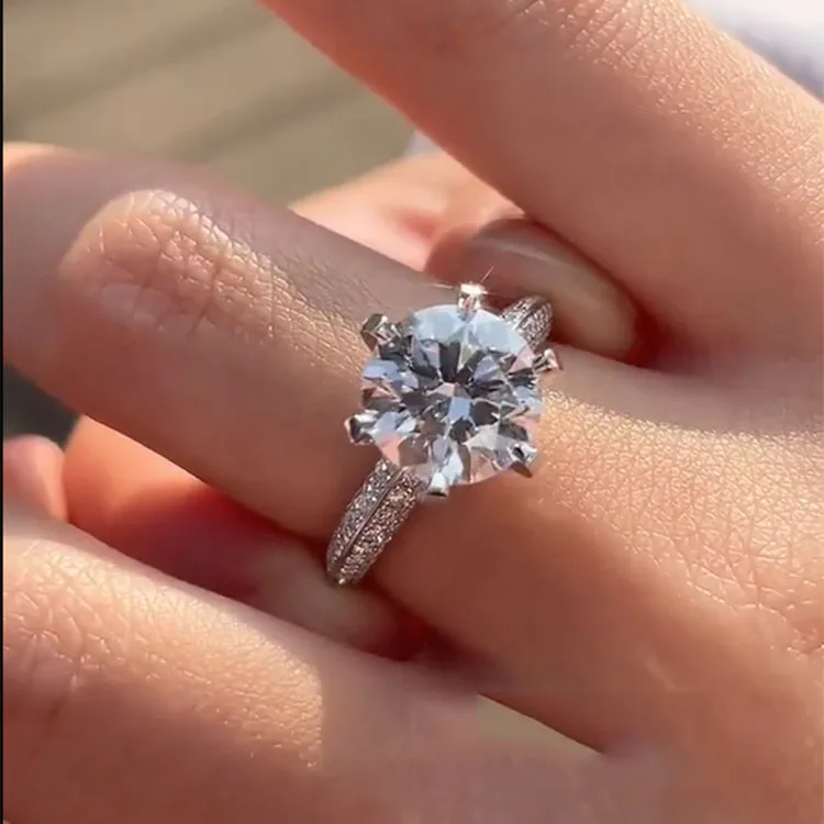 Factory Sell Round D Color 1 2 3Ct IGI Lab Growing Diamond Ring Luxury Au750 14K Rose Gold Ring wedding Ring party