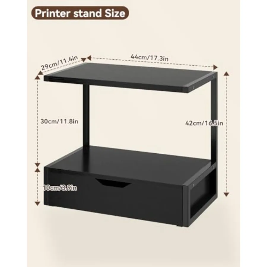 2 Tier Desktop Printer Stand with Storage Drawer TLJ015B Multi-Purpose Desk Organizer, Printer Table with Storage Shelf for Fol
