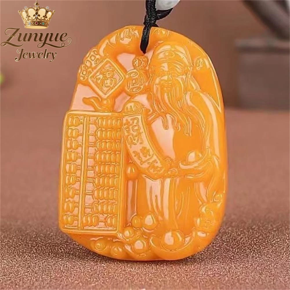 

Hetian Yellow Dragon Jade Mountain Water Tag And God Of Wealth Pendant Luxury Quality Fashion Fine Jewelry Charms Elegant Gift