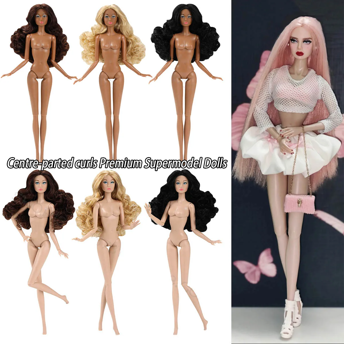 

Centre-parted Curls Premium Supermodel Nude Dolls 1/6 High Quality Action Figures Multi-skin Joints Movable Exquisite Make-up
