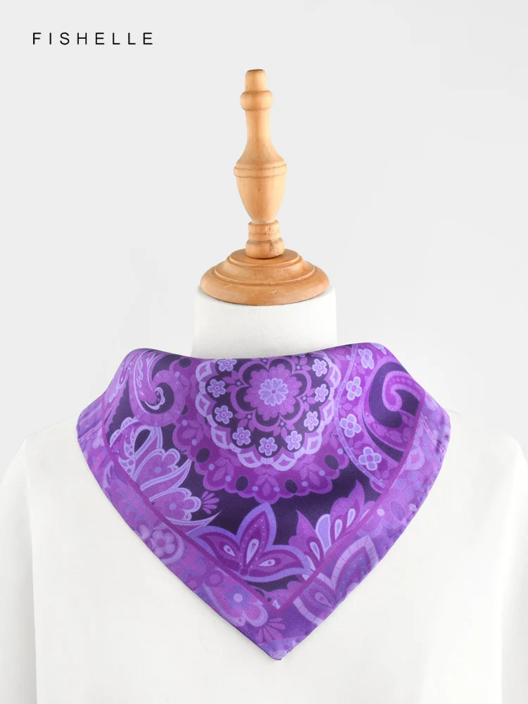 Purple Vintage Flower Printed Natural Silk Twill Small Square Scarf Women\'s Spring Autumn Real Silk Scarves Men\'s Paisley Hijab