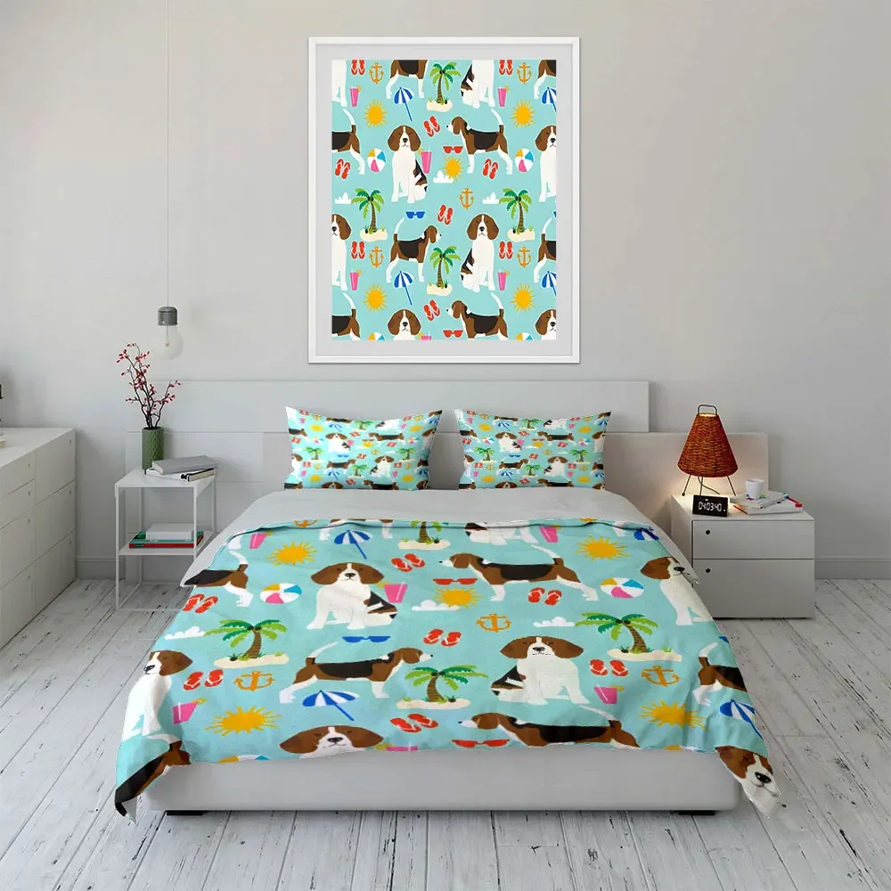 Summer Dog Beach Pattern Set Multiple sizes kid's and adults' bedroom Exquisite 3PC bedding set, gift