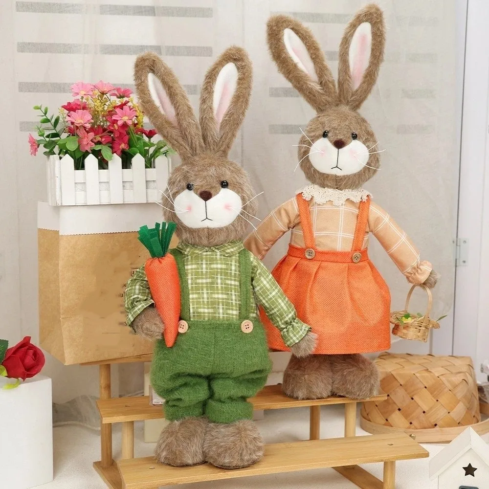 

Cartoon Easter Rabbit Ornament Retractable Pastoral Style Bunny Telescopic DIY Handmade Long Leg Merry Easter Decoration