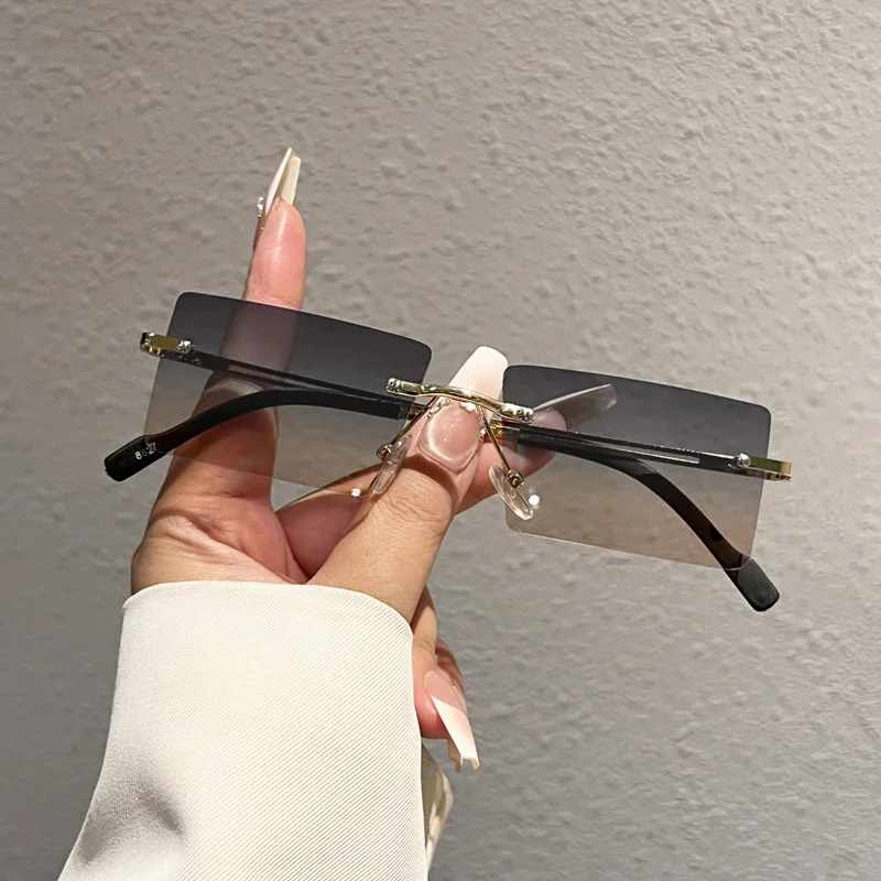 Fashion Rimless Rectangle Sunglasses Popular Women Men Shades Small Square Sun Glasses Female Male Summer Traveling Glasses