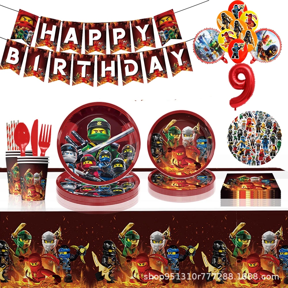 

KAYOU Ninja Boy Birthday Party Decoration Disposable Tableware Paper Plates Cups Tablecloth For Kild Baby Shower Party supplies