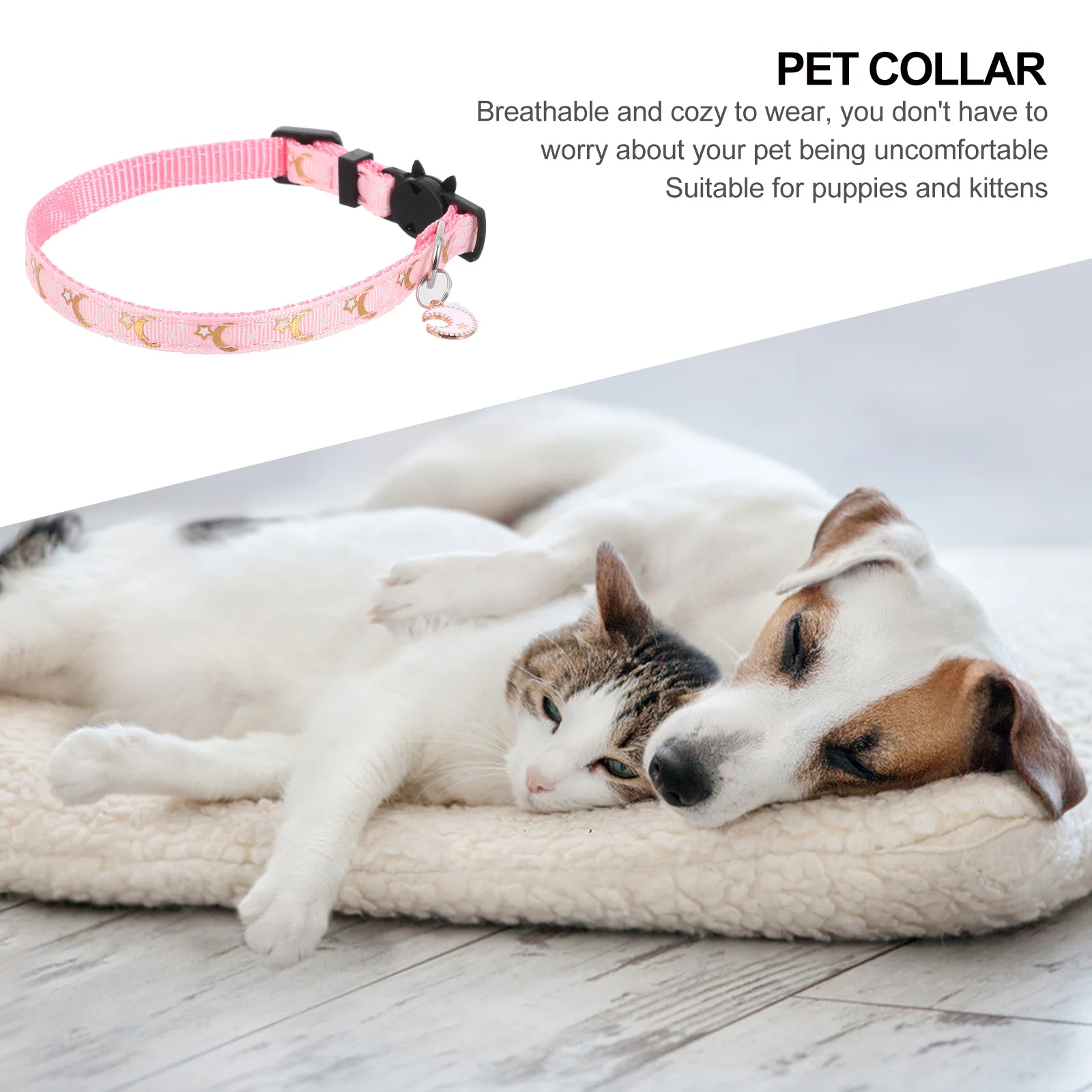 

Moon Star Pattern Adjustable Cat Kitten Collar Breathable Cozy Daily Party Christmas Birthday Photos Cute Pendant Safety Collar