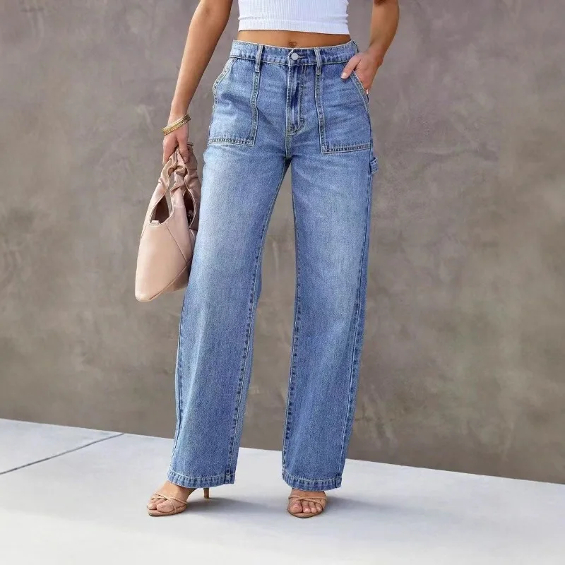 

Women's Light Blue Wide Leg Straight-Leg Jeans - Stylish and Comfortable Denim Pants for Effortless Fashion Europe and America