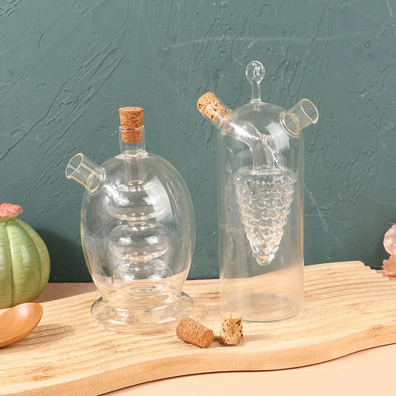 1Pc 2-in-1 Double Layer Bottle Sauce Oil Vinegar Glass Bottle Condiment Sealed Kitchen Storage Bottles Jars Kitchen Tools