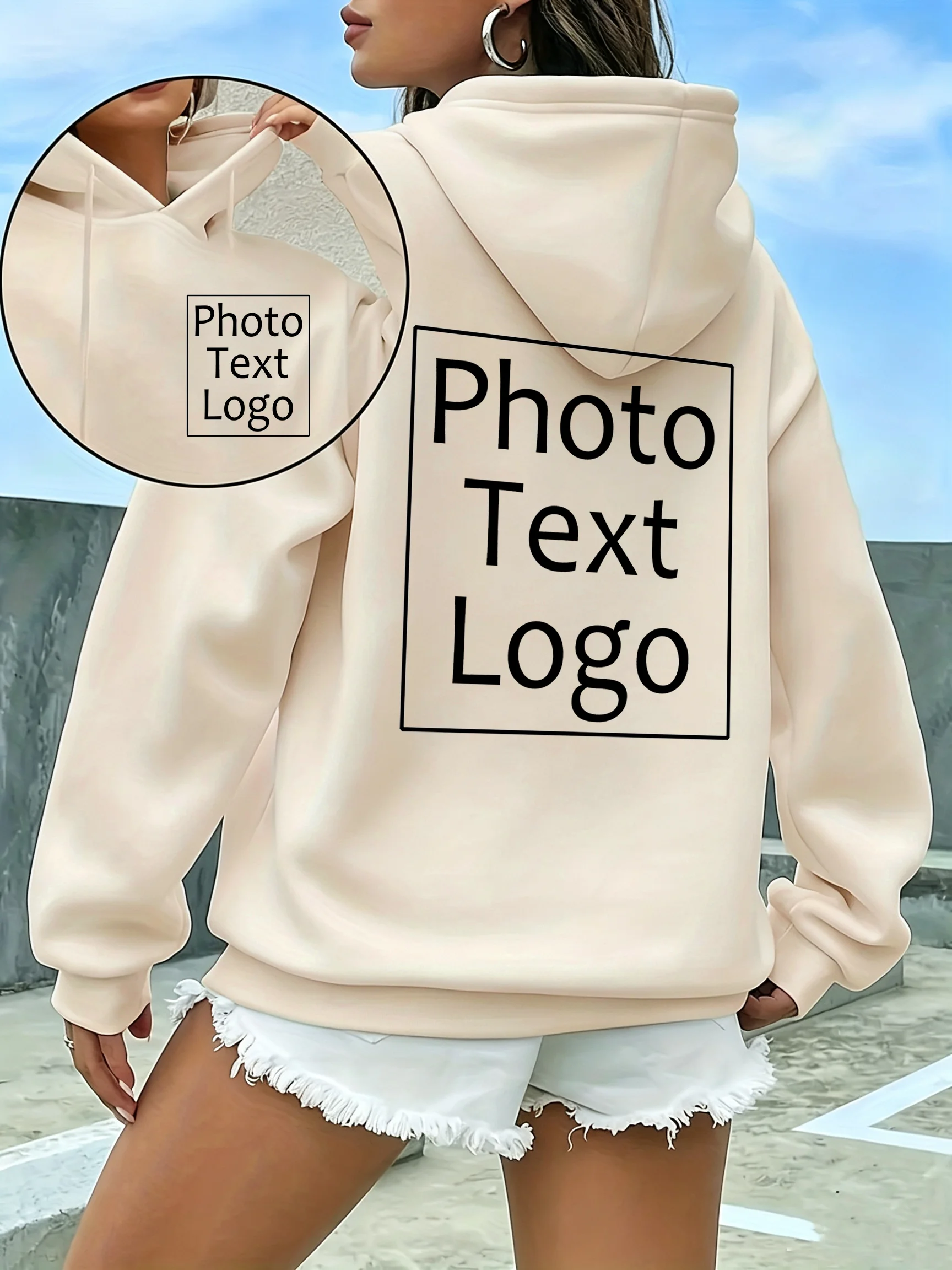 Womens Personalized DIY Customized Hoodie Autumn Casual Loose Pullovers Pocket All-Match Clothing Warm Sport Commute Streetwear