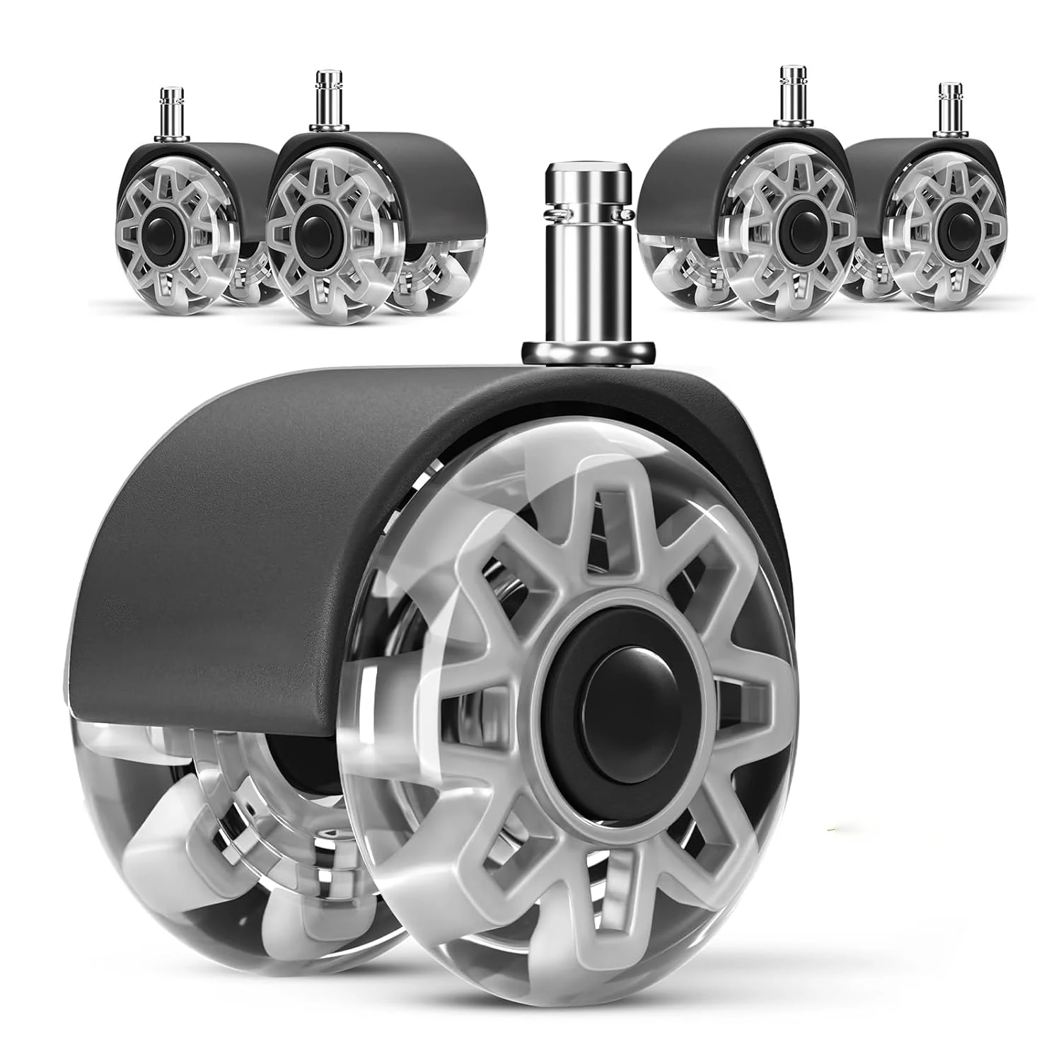 5Pcs Universal Office Chair Wheels Replacement, 2Inch Heavy Duty Caster Set, for Carpet and Hardwood Floors, Support 2200lbs