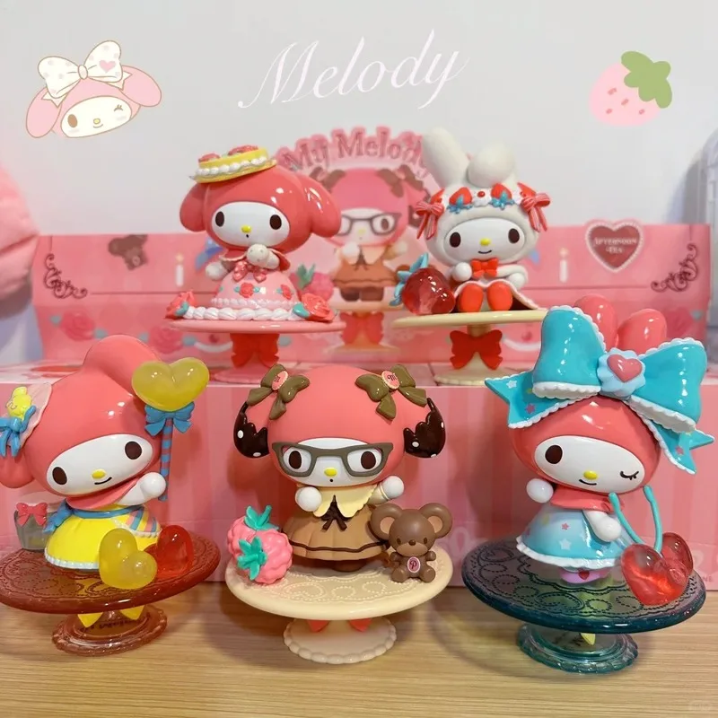 

My Melody Afternoon Tea Series Mysterious Blind Box Ornaments Fashion Action Figures Cute Model Trendy Girl Heart Doll Gift