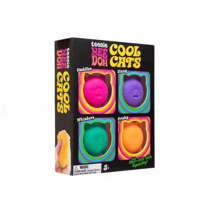 New Teenie Nee Doh Cool Cats 4 Pack Adorable Mini Cat Fidget Toys Soft Squishy Stress Relief Sensory Squeeze Toys For Adults