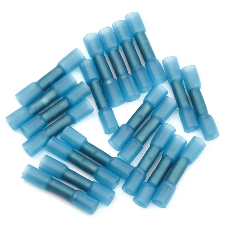 25/50/100PCS Blue Heat Shrink Butt Terminals Insulated Electrical Wire Connectors 16-14 AWG Cable Crimping Terminals Connector