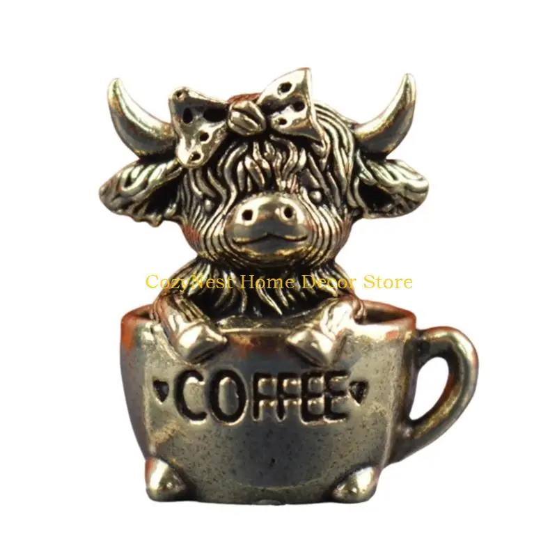 92MF Miniature Metal Cow Model Exquisite Home Decorative Ornament Desktop Entryway Lucky Decoration for Shelf Desk Art