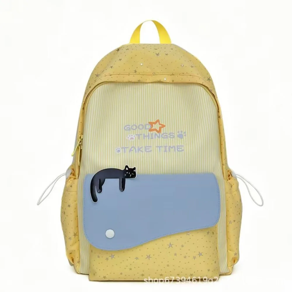 Fashion Sweet Cat Star Backpack Minimalist Printed Nylon Rucksack Large Capacity Cute Student School Bag Travel Use