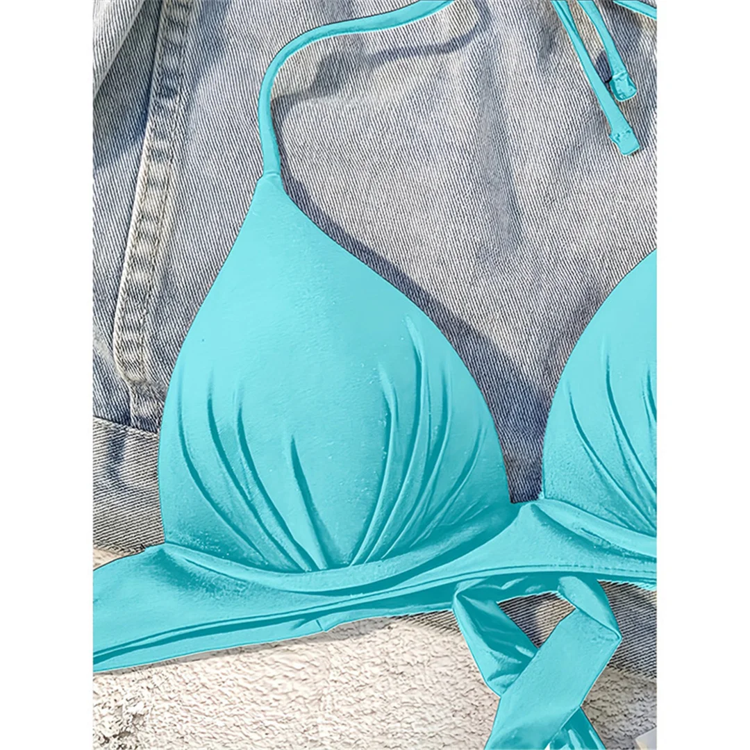 XS - XL Sexy Neckholder-BH mit Push-up-Effekt, Bikini-Oberteil, Damen-Badeanzug, Badebekleidung, Badeanzug, einfarbiges Strand-Oberteil V7019H – Detail 28