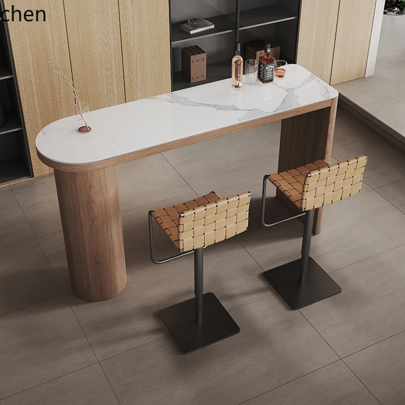 ZMLretro walnut bar counter household solid wood dining table desk rock slab bar counter